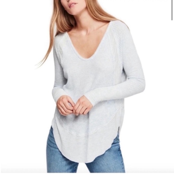 We The Free Tops - We The Free Catalina Pastel Blue Tunic Thermal Waffle Knit Long Sleeve